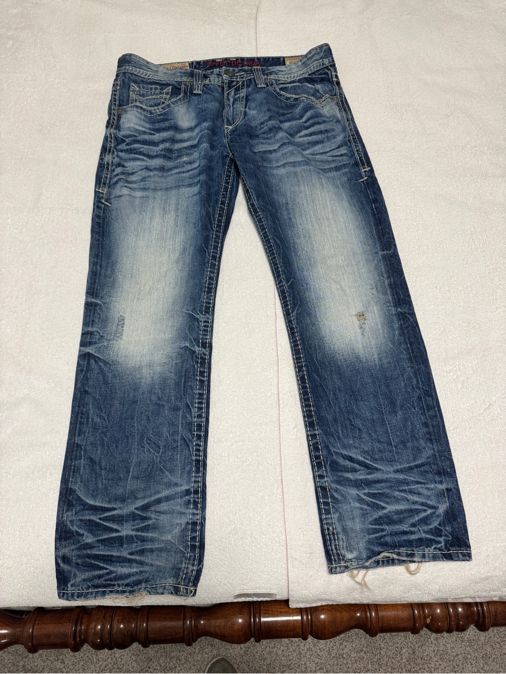 Rivet De Cru Andrew distressed 5pockets blue denim straight leg jeans 36 W 32 L